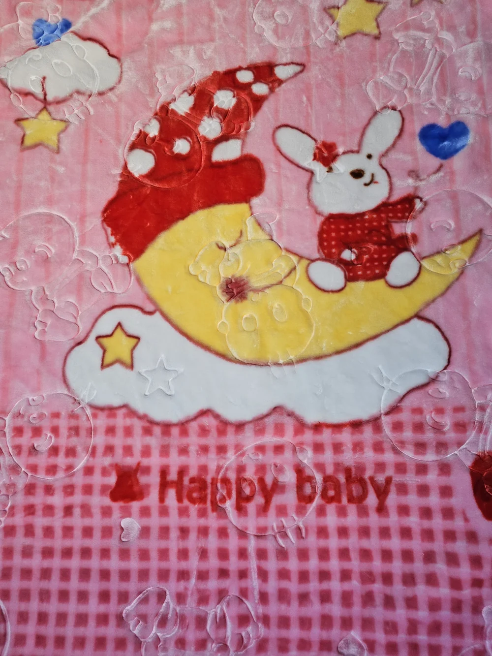 TBI Cloudy Embossed Baby Blanket Pink Bunny Moon 110 X 140 cm NIB